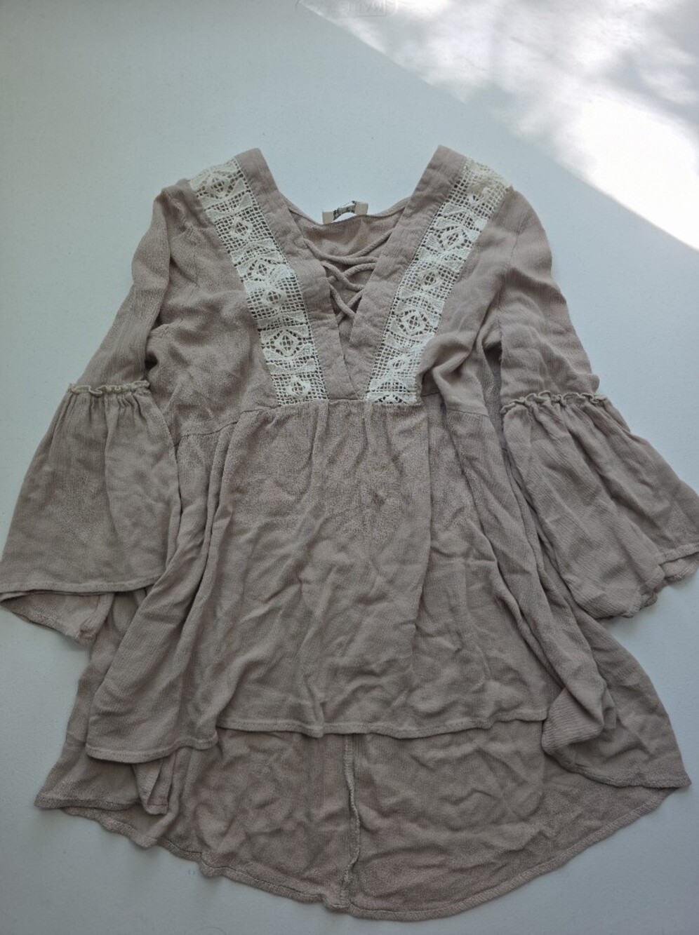 Umgee Crochet-Trim Tunic in Taupe